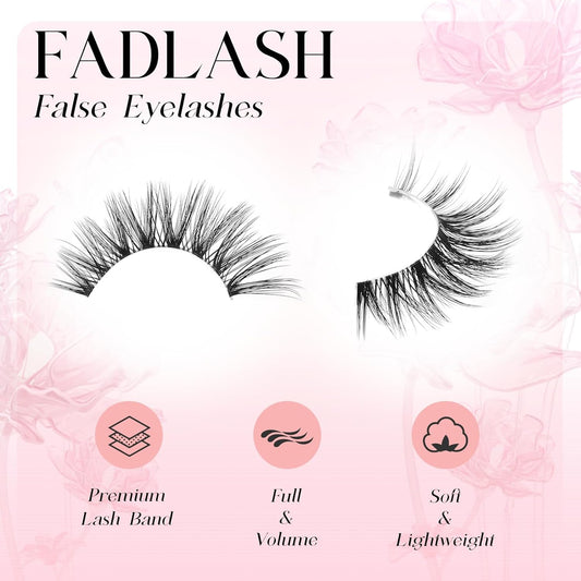 FADLASH False Eyelashes Natural Look Cat Eye Lashes with Thin Band Wear Comfortable Black Fake Lashes, Pack 10 Pairs, LZ209