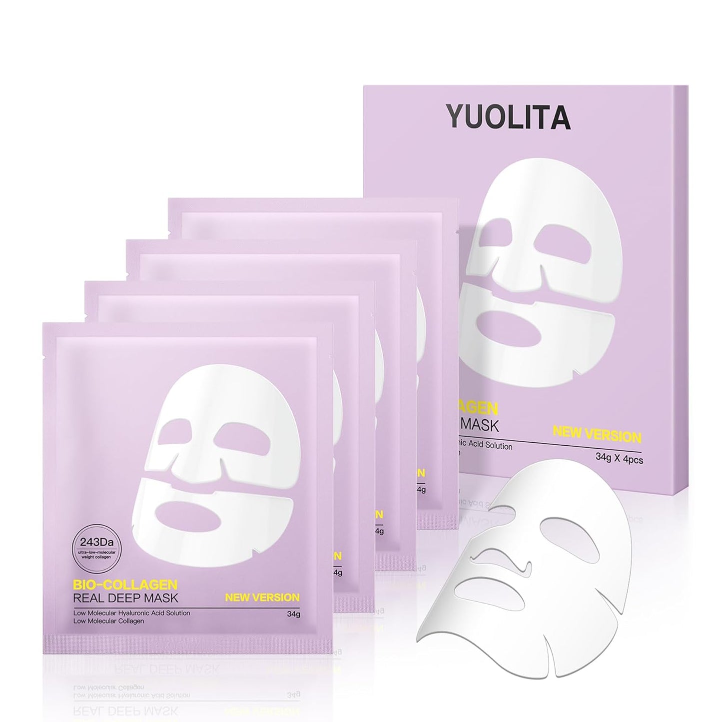 Deep Collagen Jelly Gel Face Mask,Bio-Collagen Facial Mask for Glass Glow Skin,Hydrating Hydrogel sheet Overnight Mask, low molecular weight collagen for lifting, firming, and moisturizing