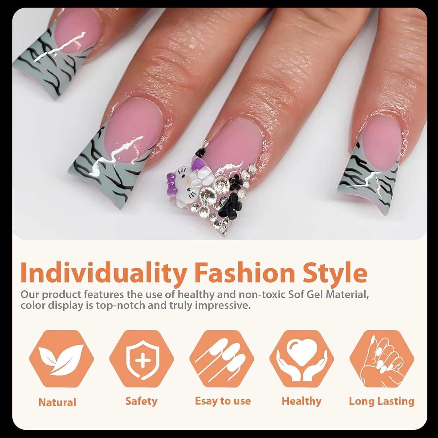 UNA GELLA Duck Fake Nail Tips 504 PCS Clear Soft Gel Short Half Cover Nail Tips Curved for Nail Extensions Professional Salon & Home DIY Nail Art 11 Sizes