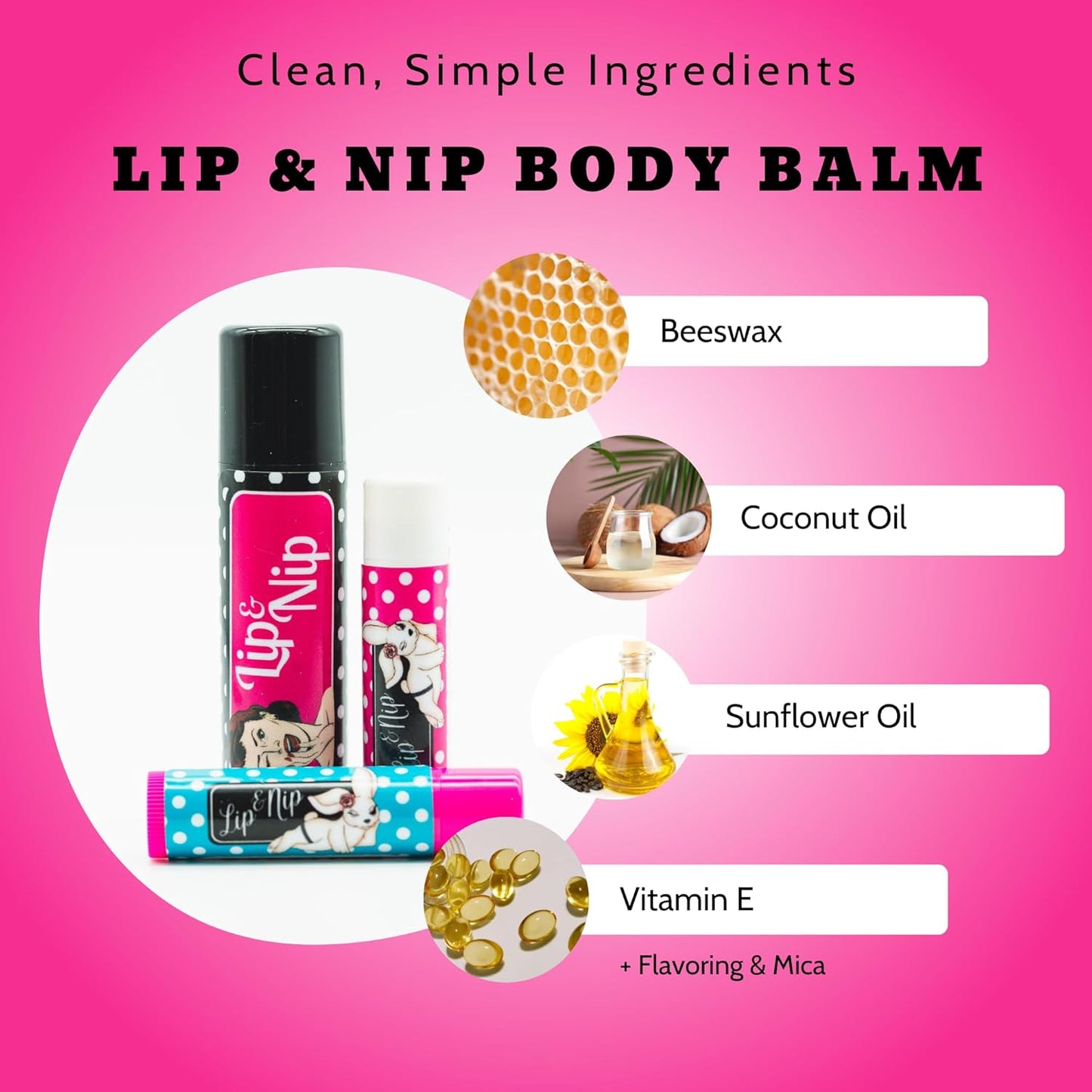 Bubblegum “Dorothy” Flavored Balms | Flavored Hydrating Lip Balm, Nipple Balm, and Full Body Balm | Lip Balm & Moisturizer and Intimacy Enhancer - Pack of 3