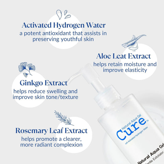 Cure by Toyo | Aqua Gel Gentle Exfoliator | Clear and Softer Skin | Non-Abrasive Face and Body Cleanser | Sensitive Skin | Big Size 8.82oz