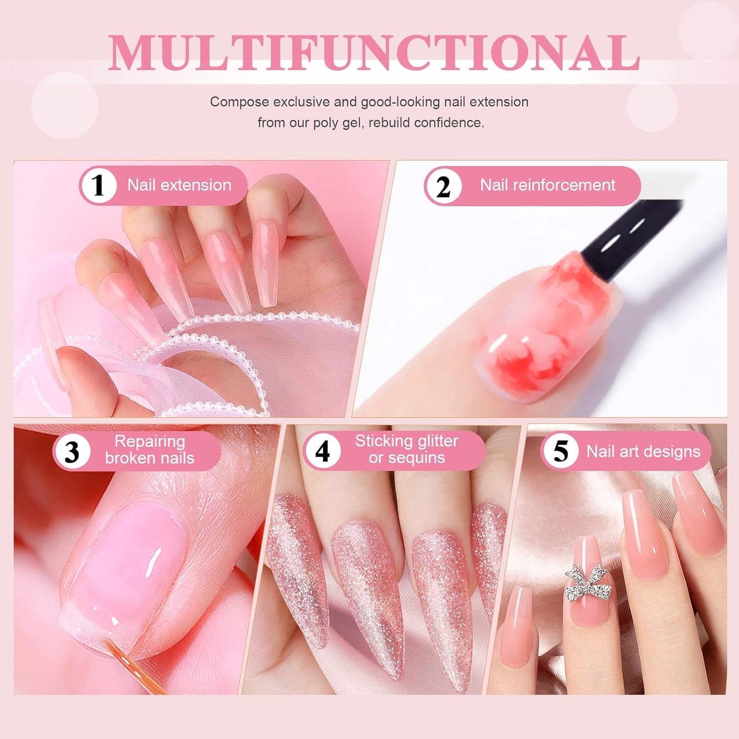 SAVILAND Poly Gel-100 G Pink Color Poly Nail Gel, Large Capacity Extension Durable Gel for Nail Strengthener, Long-Lasting, Easy to Use for Starter & Professional Manicure DIY Art Home Salon