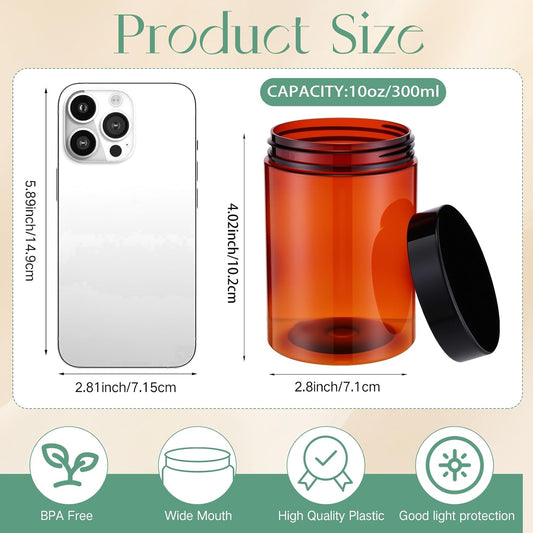SATINIOR 100 Pcs Plastic Jars with Lids Small Containers Lids Wide Mouth Small Plastic Containers for Lotion Cream Rhinestones Body Butters Travel Storage(10 oz, Amber)
