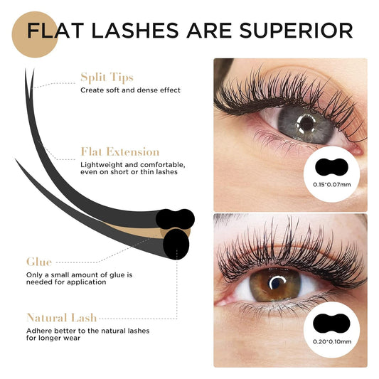 LASHVIEW Eyelash Extensions,Ellipse Flat Eyelash Extensions 0.15mm C Curl 8mm, Black,Individual Lashes,Super Matte Extremely Soft Professional Salon Use