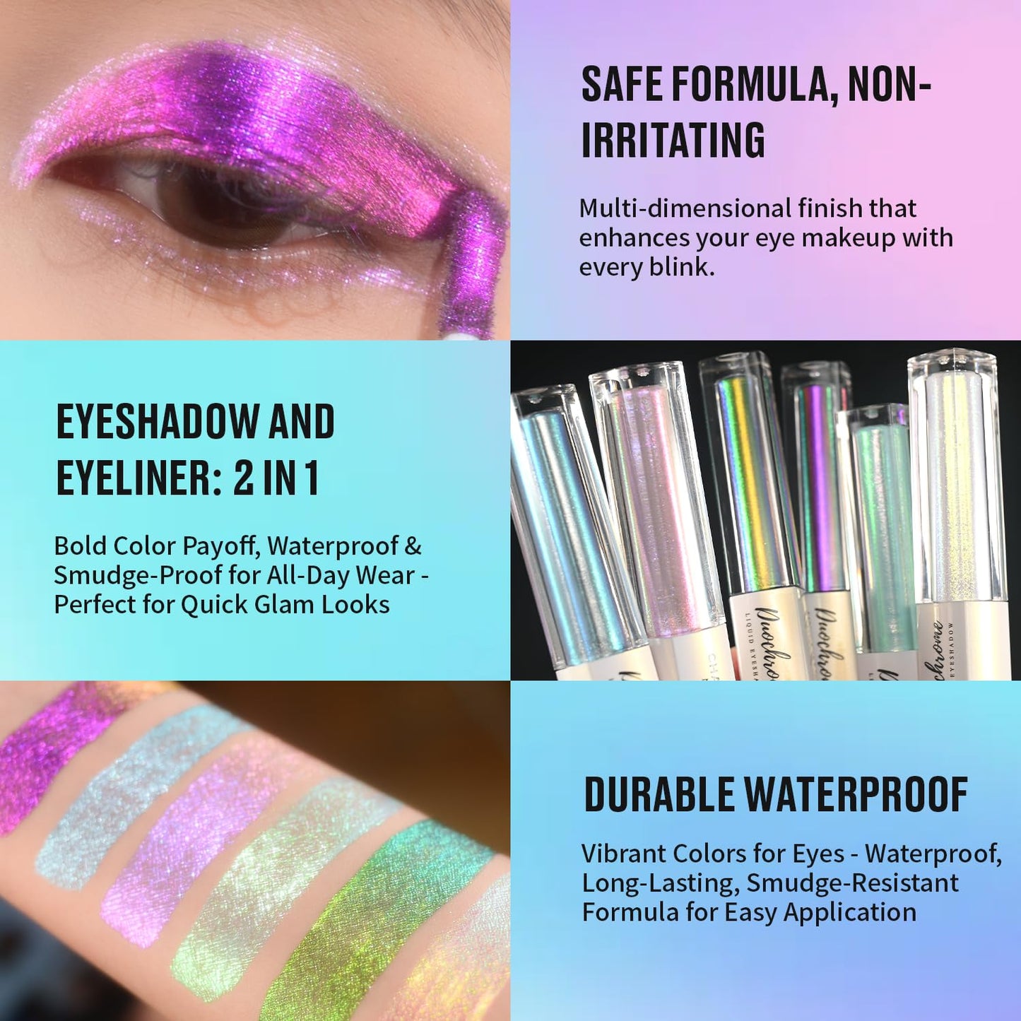 CHARMACY 2 in 1 Starlit Duochrome Liquid Eyeshadow, Glitter Sparkle Colorful Liquid Eyeliner, Quick Drying, High Pigmented, Long lasting Holographic Glitter Multichrome Eye Makeup #04