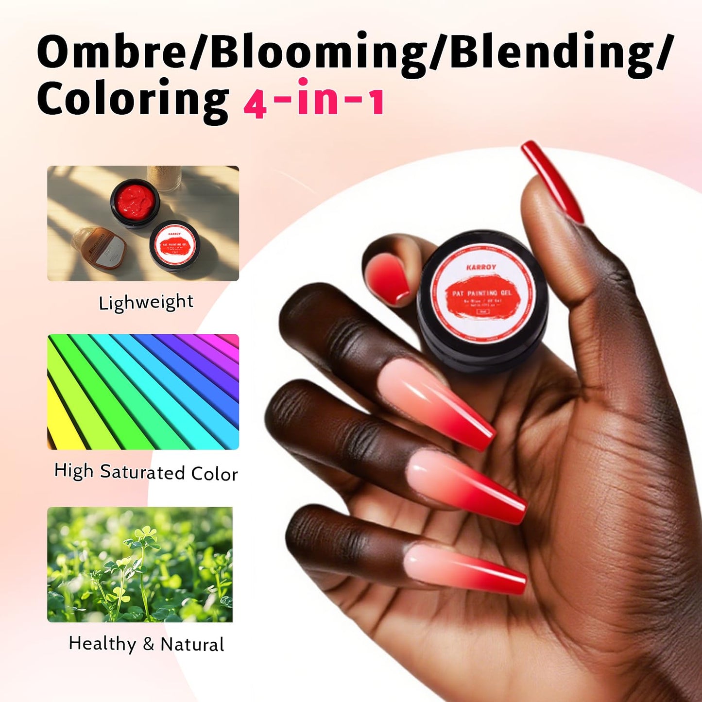 Sponge Pat Paint Nail Gel, Blending Colors Ombre Nails Gradient Gel Nail Blush Blooming Aura Nails Drawing Stripper Floral Painting Nail Art, No Wipe, UV/LED Curing 5ml 1PC (Red)