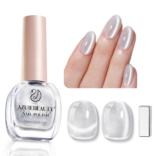 AZUREBEAUTY Cat Eye Nail Polish Fast Drying Silvery Glitter Nail Polish Moonlight Natural Glassy Shine Salon Quality for Women Girl Gifts