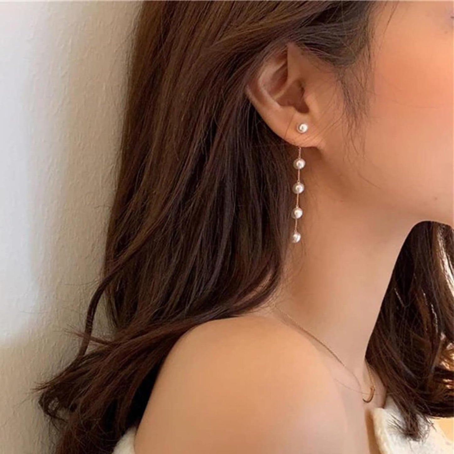 Boho Pearl Dangle Earrings Gold Pearl Drop Stud Earrings Long Pearl Tassel Earrings Vintage Pearl Linear Earrings Jewelry for Women and Girls