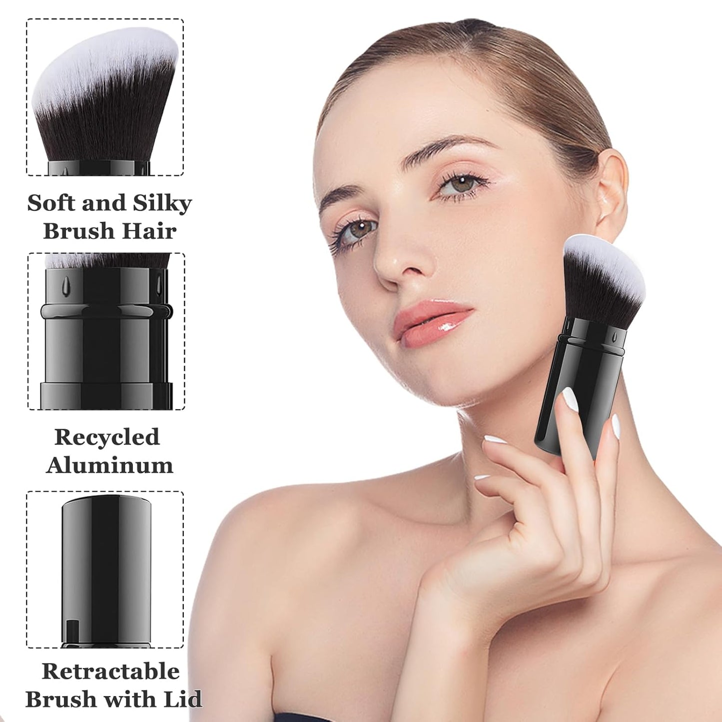 Falliny Retractable Kabuki Makeup Brush, Angled Travel Powder Blush Brush Foundation Makeup Brush with Cover for Blush, Sunscreen,Bronzer, Buffing, Concealer,Highlighter, Powder Cosmetics