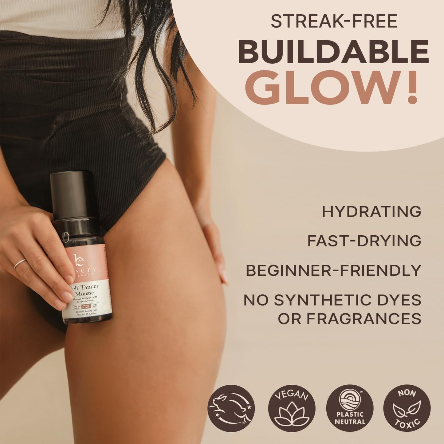 Self Tanner Mousse - USA Made with Natural & Organic Ingredients, Self Tanning Mousse for Dark Fake Tan, Sunless Tanner, Clear & Non Toxic Tanning Foam for Streak Free Finish & Natural Glow