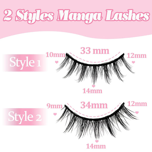 Losha Manga Lashes Natural Look Wispy False Eyelashes 20 Pairs 2 Styles Mixed Soft Fake Eye Lashes Pack Vegan Asian Anime Eyelashes (20P-Manga)