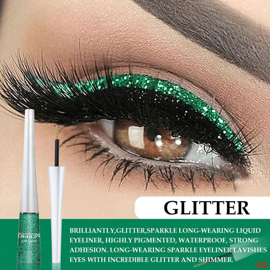 evpct 2Pcs Dark Light Emerald Green Glitter Liquid Eyeliner Makeup Sets Green Glitter Metallic Shimmer Eye Liner Pencil Liquid Eyeshadow for Women delineador con glitter de colores para ojos colores