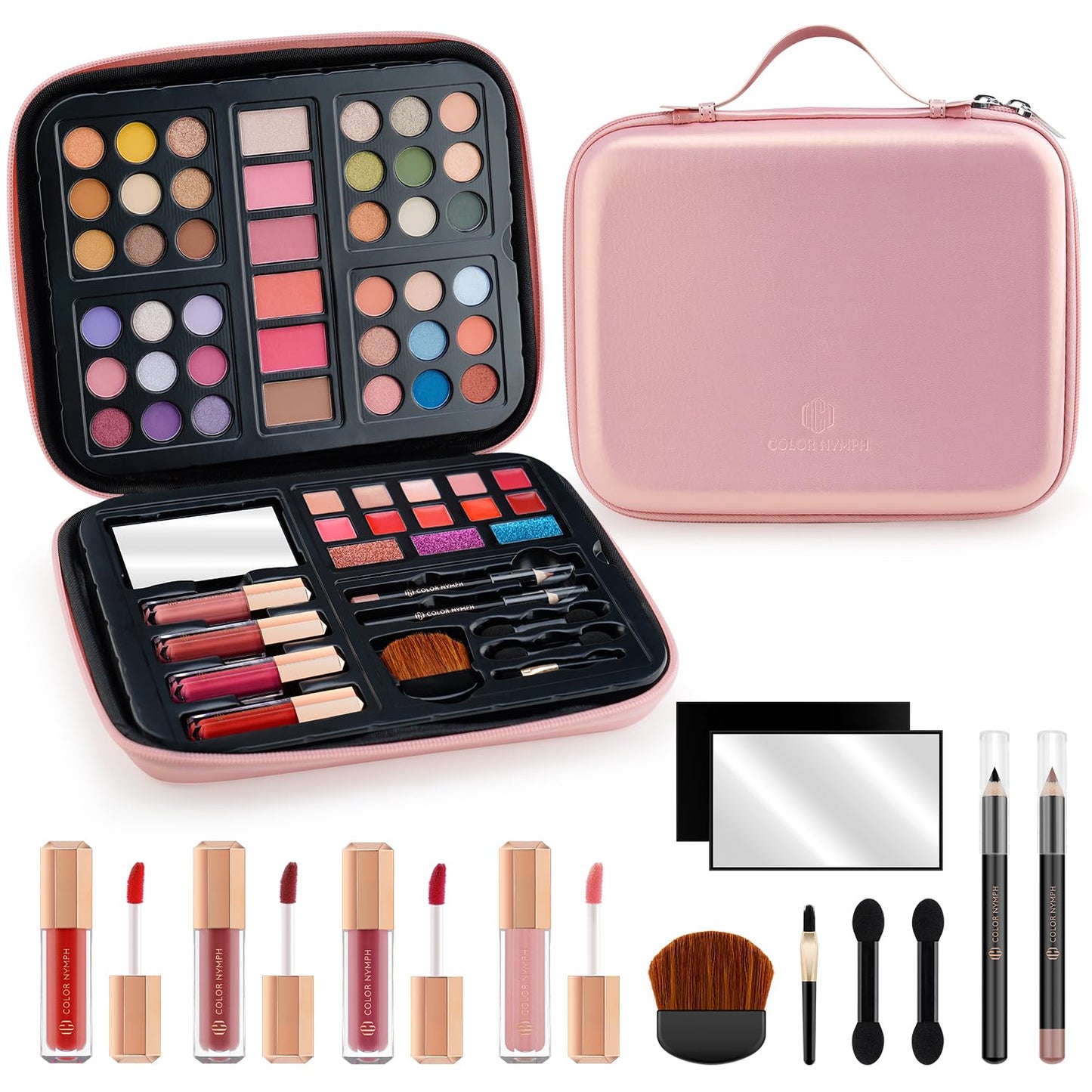 Color Nymph Makeup for Teens with Reusable Pink Handbag, All In One Girls Makeup Sets Makeup Kits for Girls Women with Eyeshadow Blushes Bronzer Highlighter Lipgloss