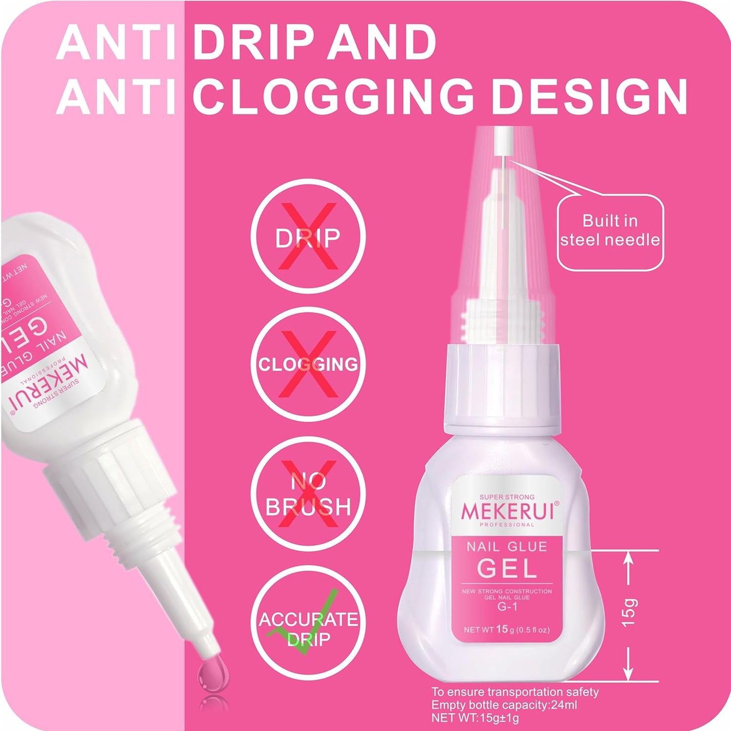 Mekerui's Super Strong Nail Glue is Perfect for Press - on Nails. drip - Proof and Clog - Proof, Dries in 7 Seconds Without UV Light, Lasts Over 30 Days, is Waterproof, and has Professional Salon