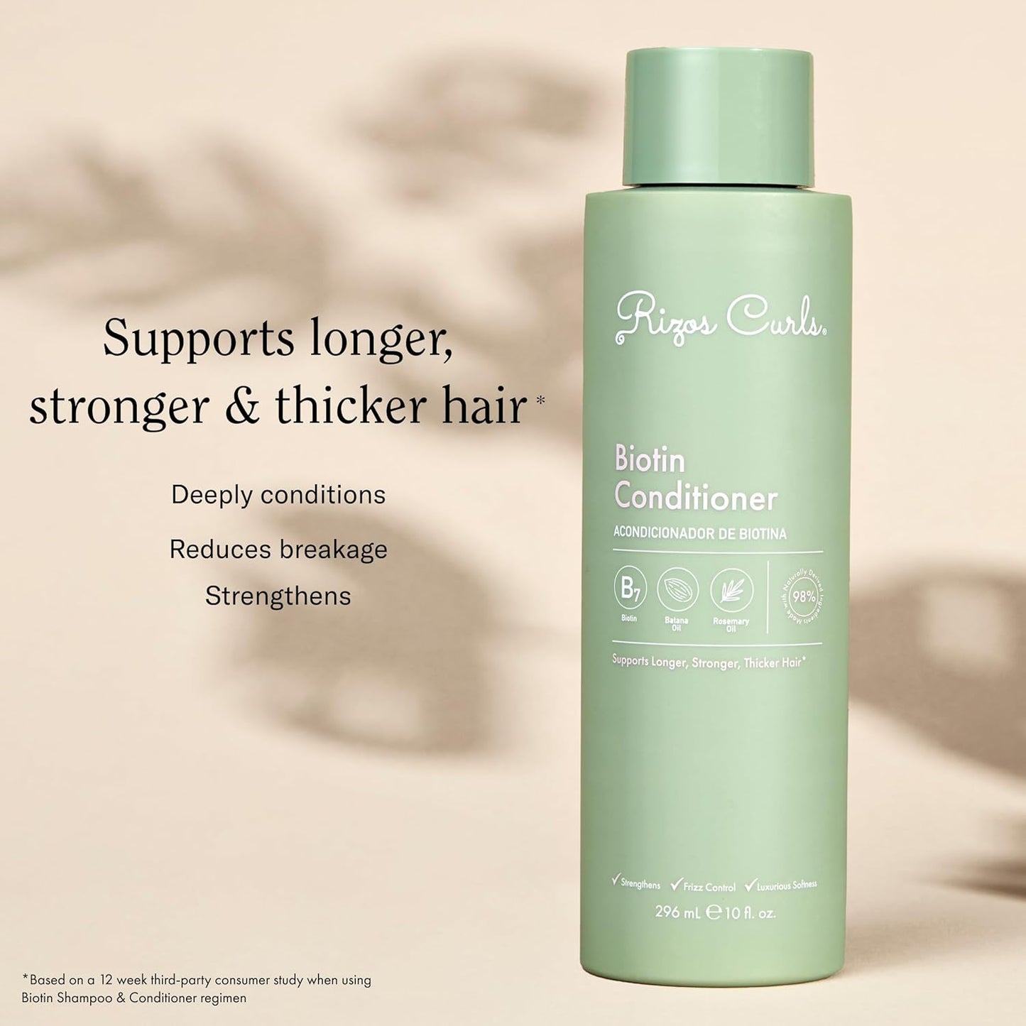 Rizos Curls Biotin Conditioner – Deeply Moisturize & Reduce Breakage with Biotin, Coconut Oil & Aloe Vera – Softens & Detangles All Hair Types Straight, Wavy, Curly 1a–4c – Sulfate & Paraben Free