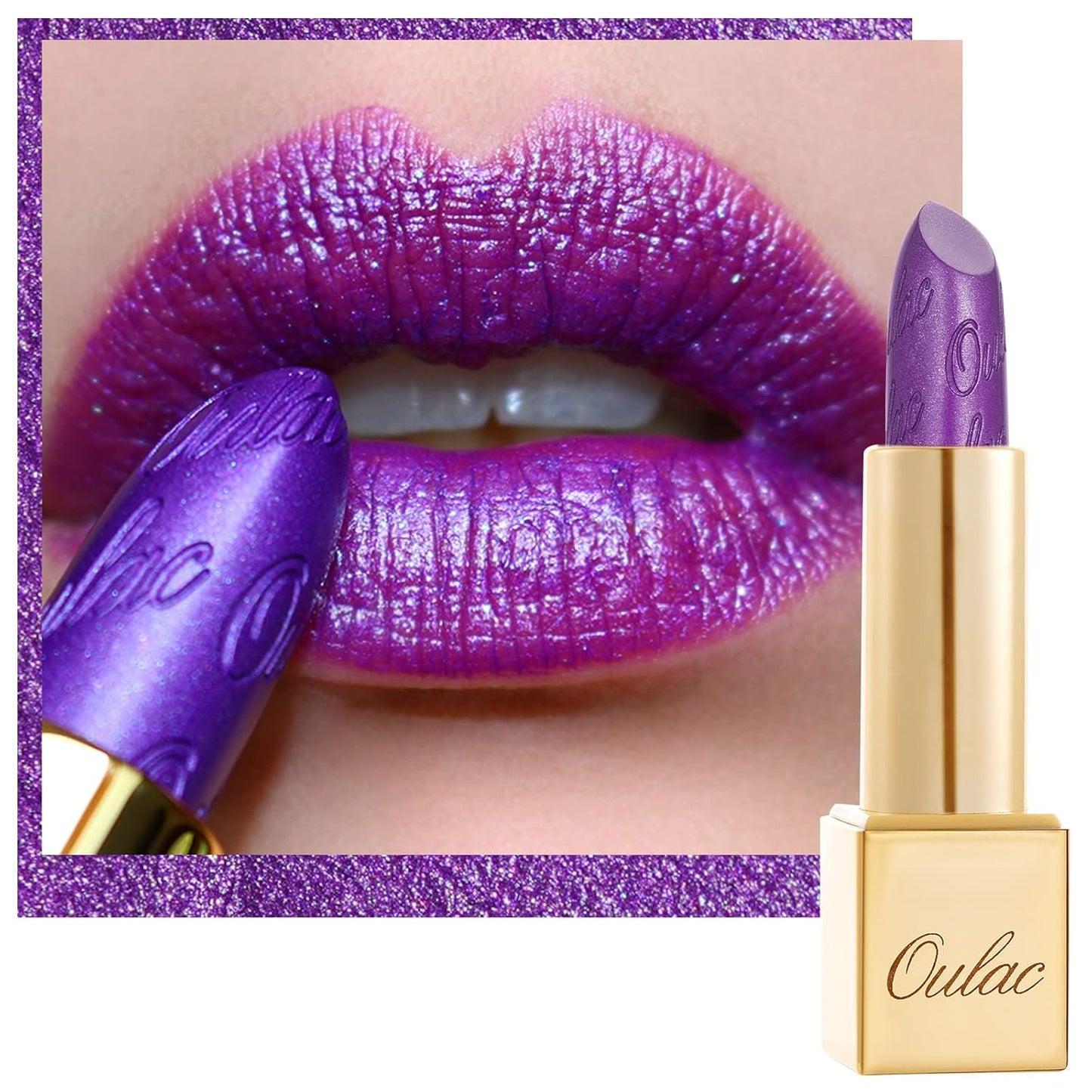 Oulac Purple Lipstick for Women with Metallic 3D Shine, Lightweight Hydrating Formula, High-Impact Lip Color, Vegan Beauty, Full Coverage Lip Makeup, Royal Sash (16)