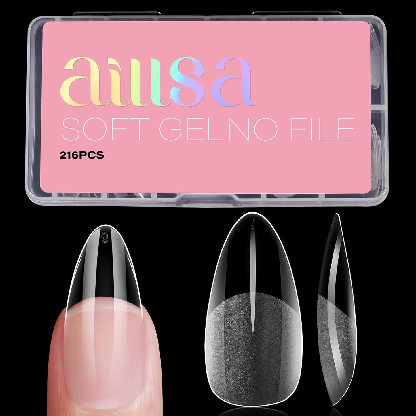 AILLSA Medium Almond Nail Tips Pre-Shaped Acrylic Nails Tips Half Matte Full Cover Tips Clear Gelly Press on Flase Nail Tips for Extension Nail Manicure Home DIY 216PCS 12Sizes