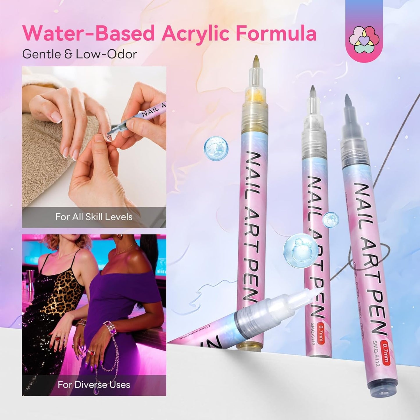 SAVILAND Essentials Nail Art Pen Set: 12PCS Quick Dry 3D Nail Polish Pens for Nail Art Design with Fine Tips Acrylic Paint Markers for Drawing Liner Dotting and DIY Manicure Tools Kit at Home