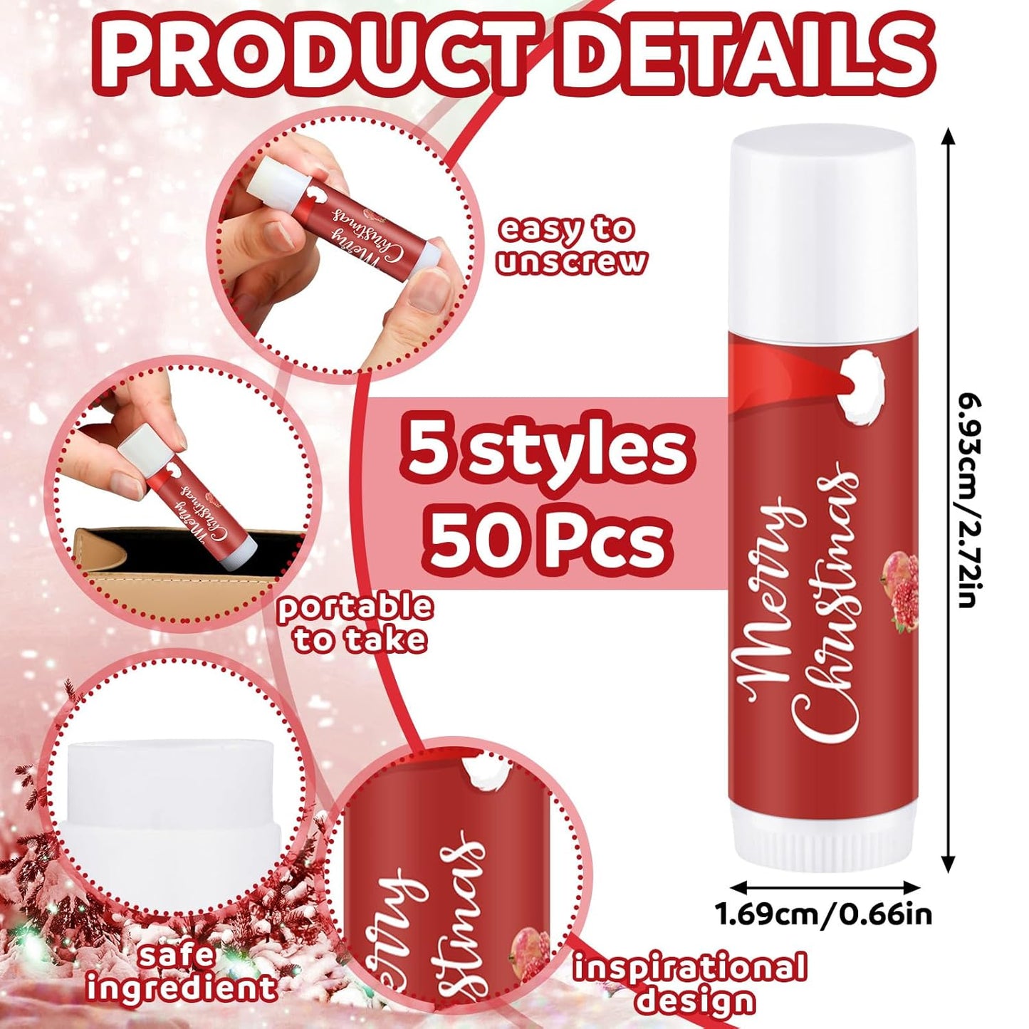 50 Pieces Christmas Santa Lip Balm Bulk Gift Christmas Gift for Women Moisturizing Lip Care Product for Seasonal Winter Holiday Xmas Party Gift