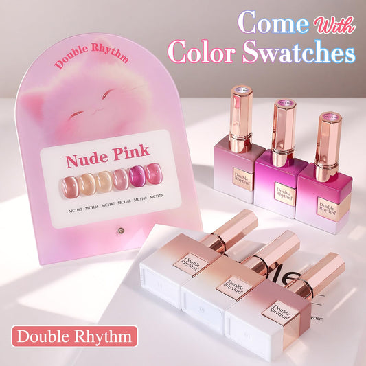 Double Rhythm Cat Eye Gel Nail Polish Set of 6 Same Color Same Bottle 0.5 Oz Shimmer Glitter with Magnet Holographic Reflective Magnetic UV Nail Polish Kit at Home (Nude Pink Rose-T6-30)