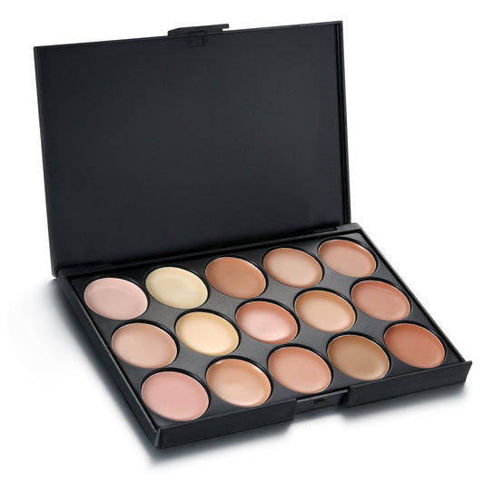 15 Colors Cream Foundation & Contour Palette, Professional Makeup Set, Multifunctional Concealer, Natural Finish, Full Coverage, All Skin Types, Unisex, Includes Storage Bag