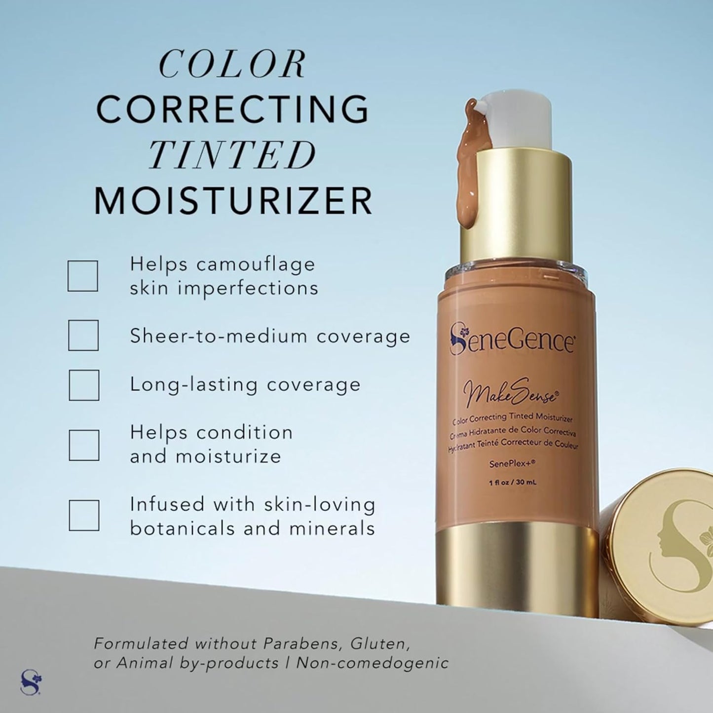 SeneGence MakeSense Color Correcting Tinted Moisturizer with Sheer Coverage, Light, 1 Fl Oz, Enriched with SenePlex+ and Botanicals for Smooth, Even-Toned Skin