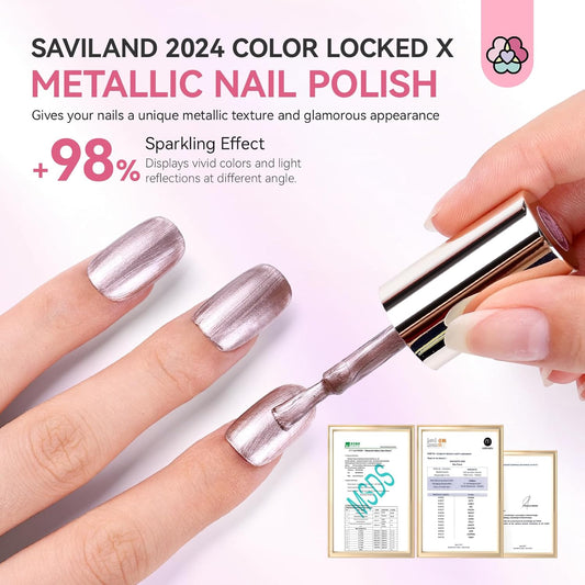 SAVILAND Metallic Nail Polish Rose Glod: Quick Dry Mirror Pink Nail Polish Regular Chrome Fingernail Polish Easy To Use & Remove No Curing Needed Bulk Nail Lacquer for Toes Nail Art DIY Home 0.34 oz