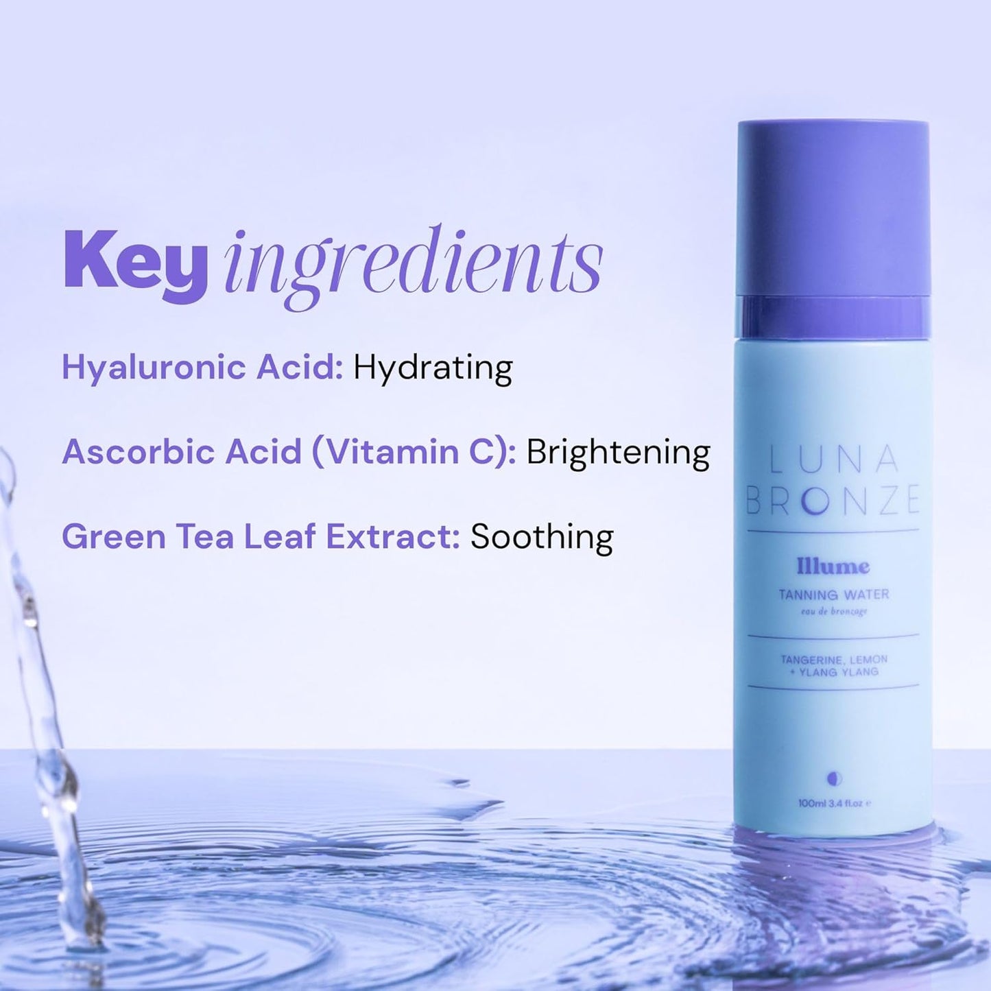 Illume Tanning Water - Liquid, Natural & Organic, Vegan Friendly, Cruelty Free, For All Skin Tones, Light-Medium Glow, Hydrating & Nourishing