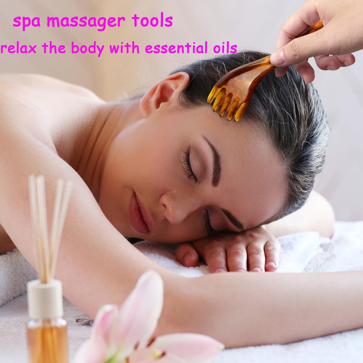 Scalp Massage Tools, 2-Pieces Head Scratcher Massager Whisk, Gift for Mother, Sister,Kids and Lover, Portable Resin SPA Tools with a Black Zippered Bag(Amber)