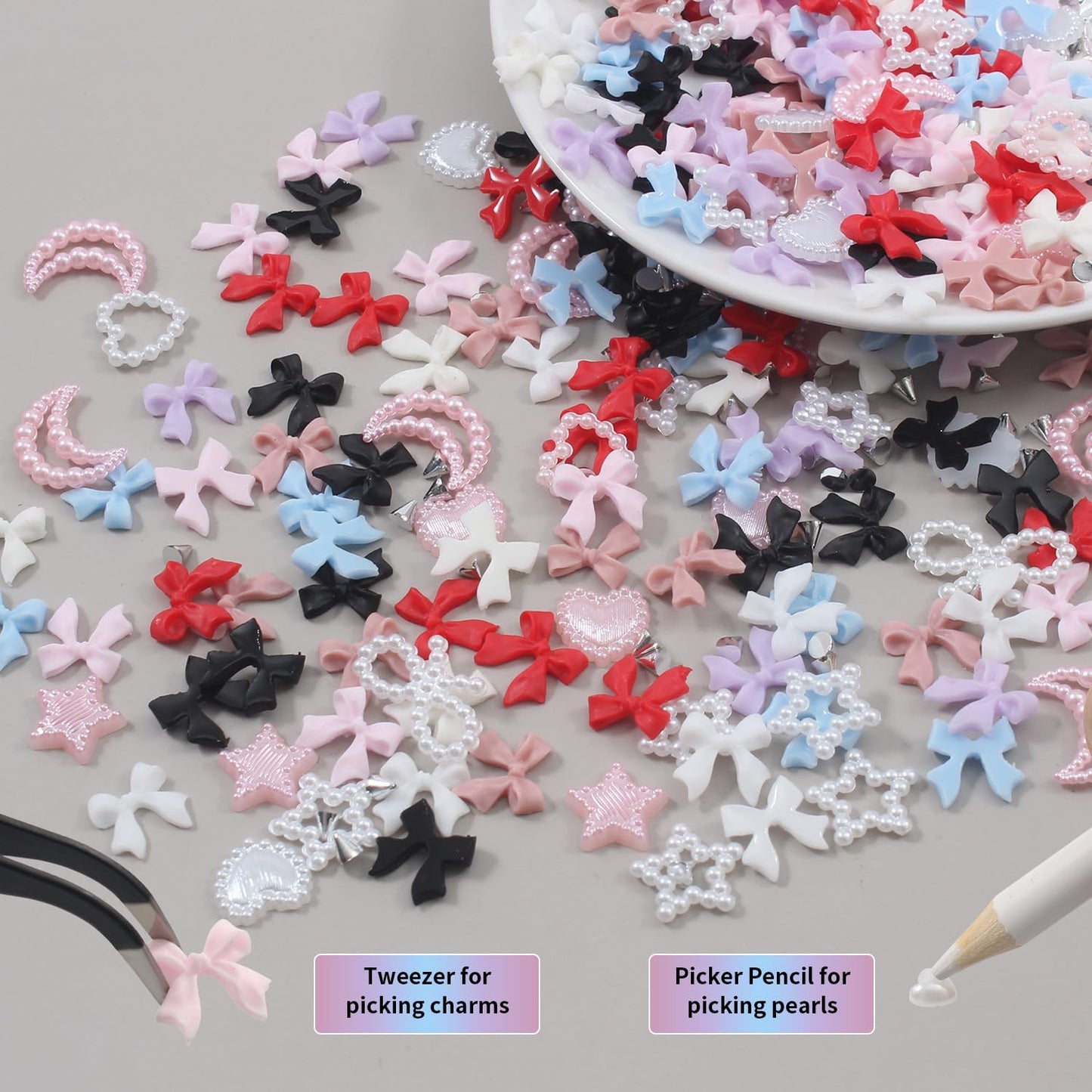 Artdone Nail Art Studs Kit, 12 grids 8 Colors 3D Charms and Pink Mix White Star Heart Moon Cute Nail Jewels for DIY Decoration