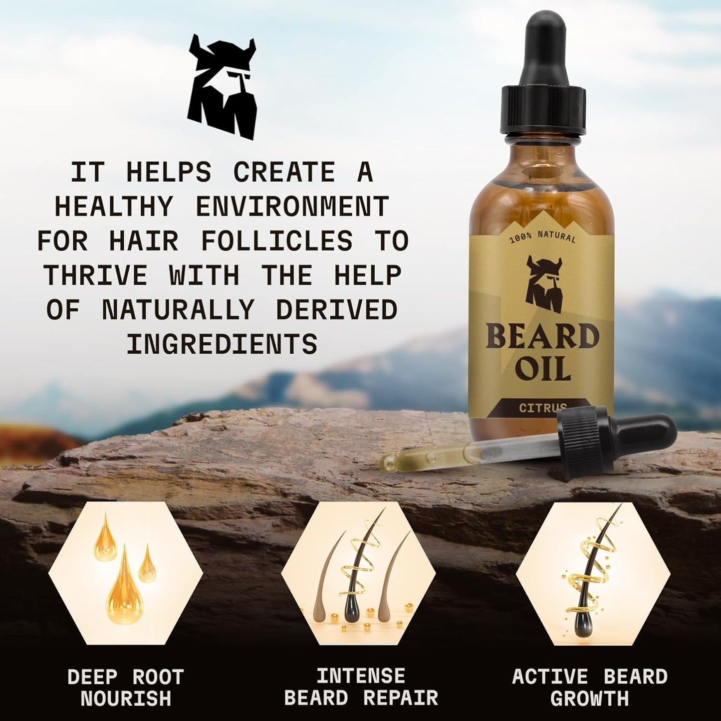 Striking Viking Citrus Beard Oil for Men - 2 Fl Oz, Citrus Scented - Moisturizing & Softening Formula With Jojoba, Argan & Tea Tree Oil