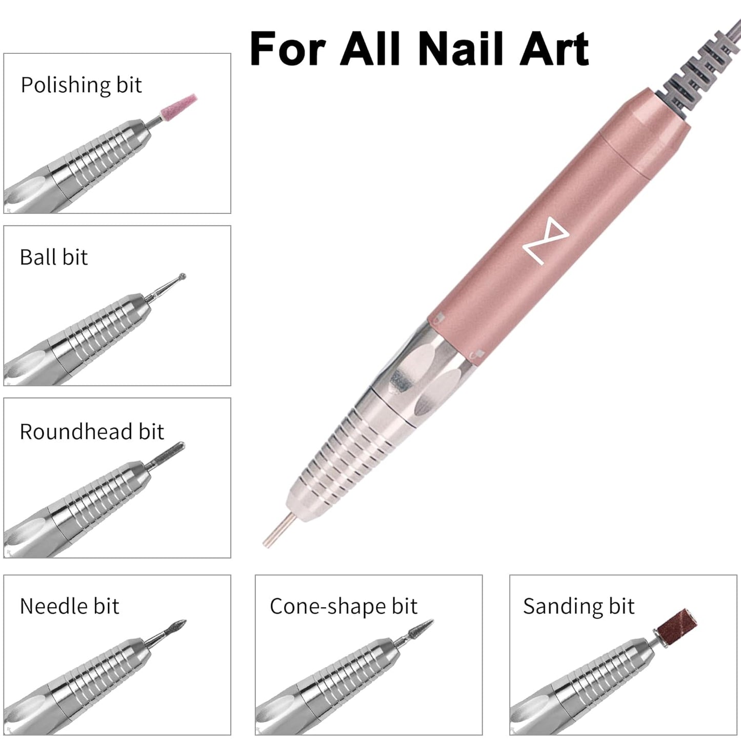 M - Max Brushless Motor Nail Drill Handpiece Only - 35K RPM | Machine Not Included | Compatible with M Brushless Nail Drill System (Handpiece - Rose Gold)