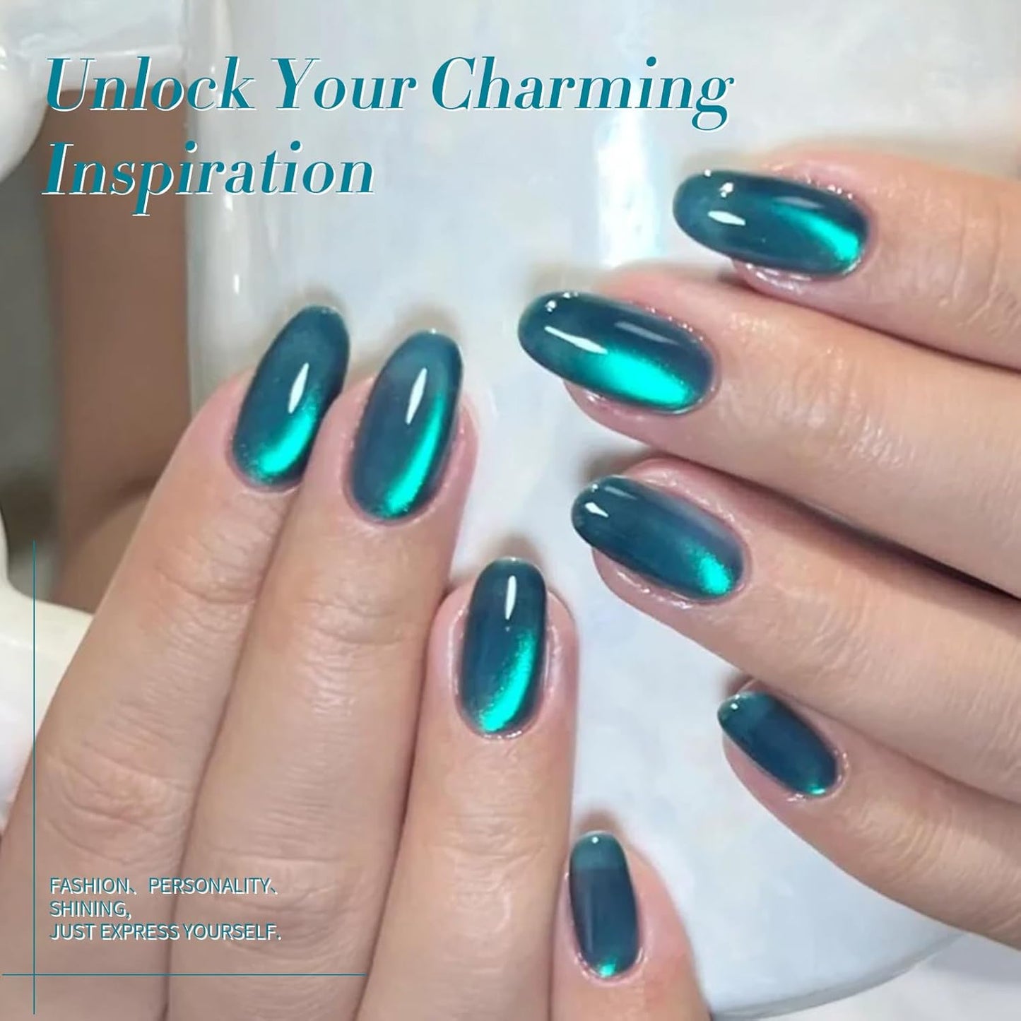 Born Pretty Cat Magnetic Gel Nail Polish, Sea Blue Crystal Cat, Holographic Magnetic Nail Art Manicure Salon DIY at Home 15ML