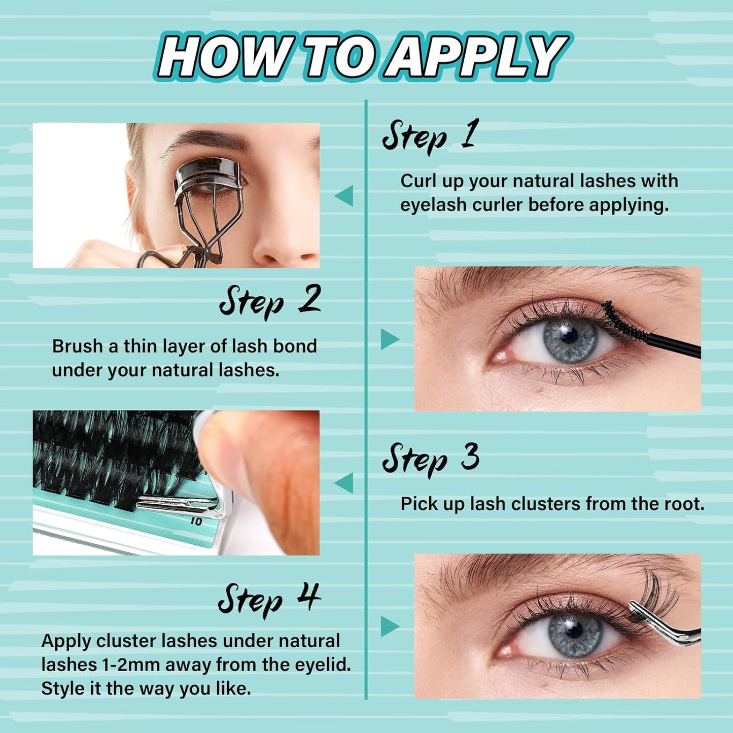 Lash Clusters Kit 200pcs, Eyelash Extension Kit 80D D Curl Diy Cluster Eyelashes Extensions Lash Bond and Remover Waterproof Lash Applicator Tools for 9-16mm Mix Lashes Individual Lash Kit