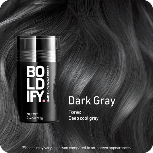 BOLDIFY Hair Fibers (12g) - Fill In Thinning and Fine Hair for an Instantly Fuller, Thicker Look - 14 Shades for Women & Men - Dark Gray