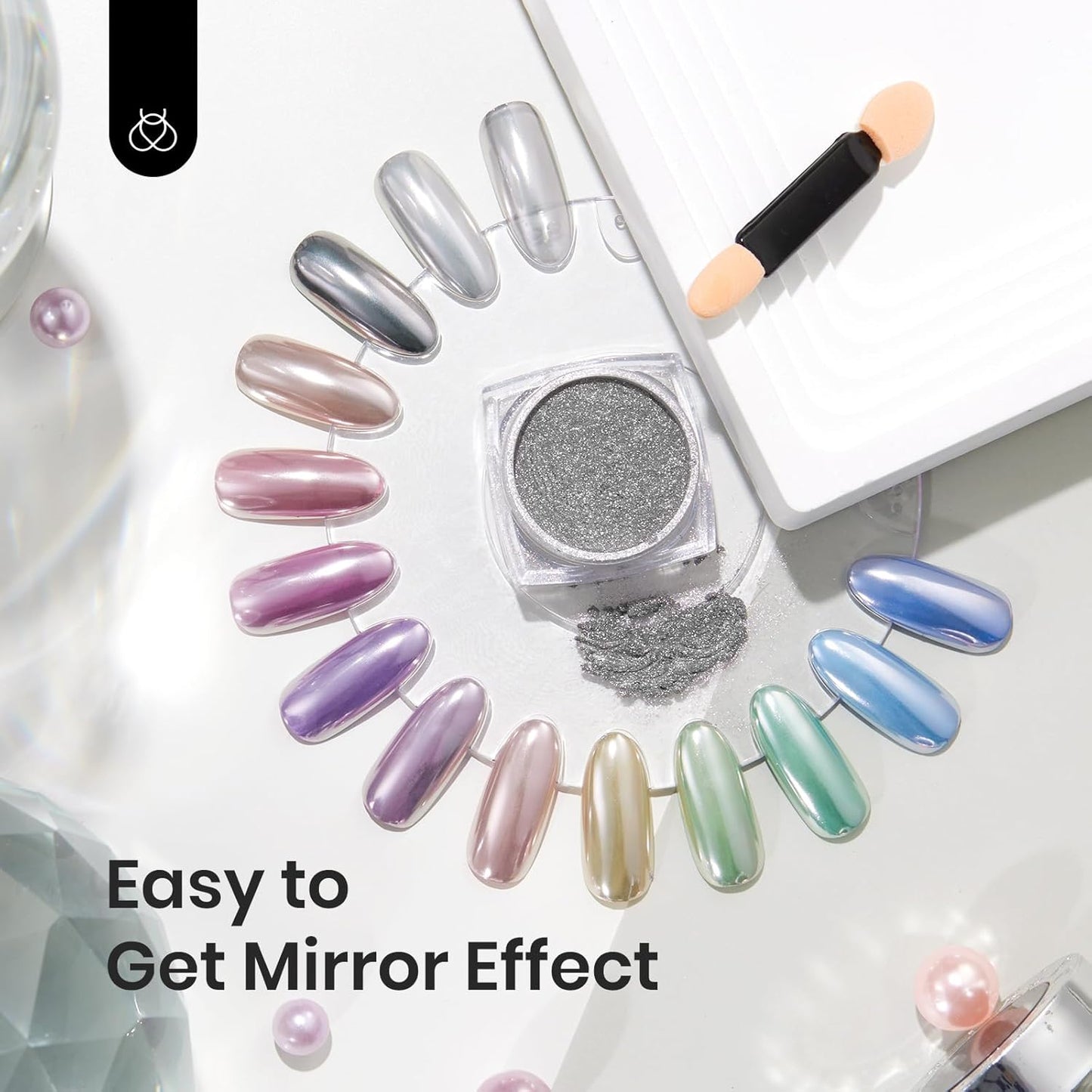 beetles Chrome Nail Powder Metallic with Top Coat Set- Silver Mirror Effect Galaxy Glitter Gel Polish, 1g/Jar with 7.5ml No Wipe UV Gel Top Coat for DIY Nails Art Salon Manicure Design Decoration