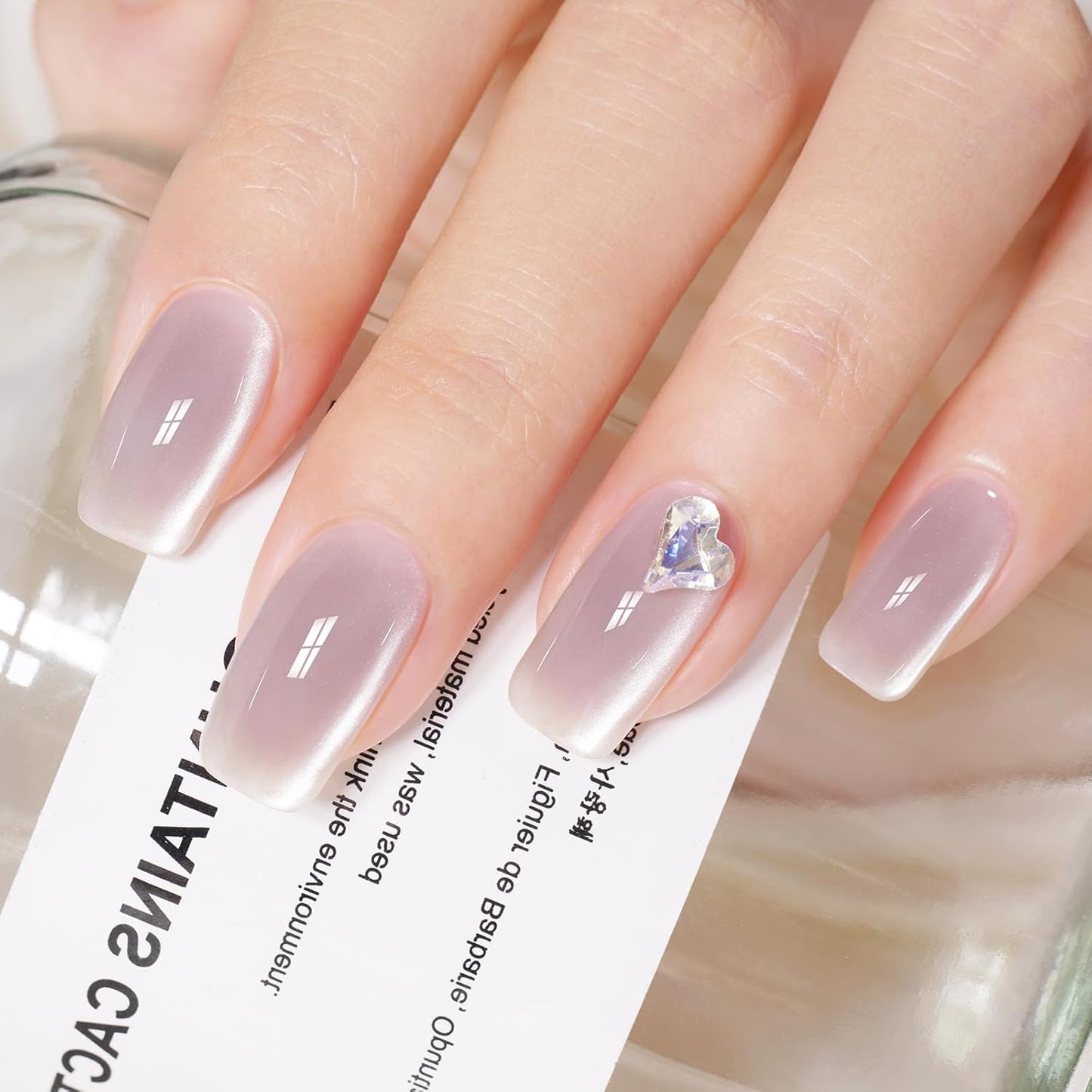 AILLSA Glass Cat Eye Gel Nail Polish, 15ml Light Purple Glitter Jelly Sheer Gel Polish, Translucent Magnetic Shimmer Sparkle Nail Art U V Salon 0.5 OZ GF40