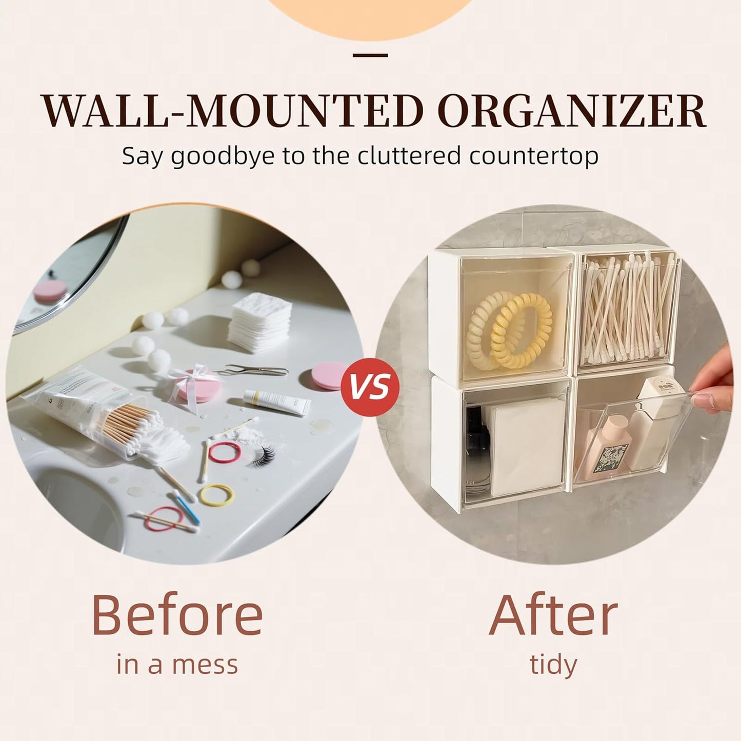 Qtip Holder Wall Mount for Cotton Swabs, Balls, Pads, Hair Ties,Floss Picks- Small Plastic Bathroom Wall Organizers and Storage Set,Bedside Shelf,Home Decor,Dorm Room Essentials (2)