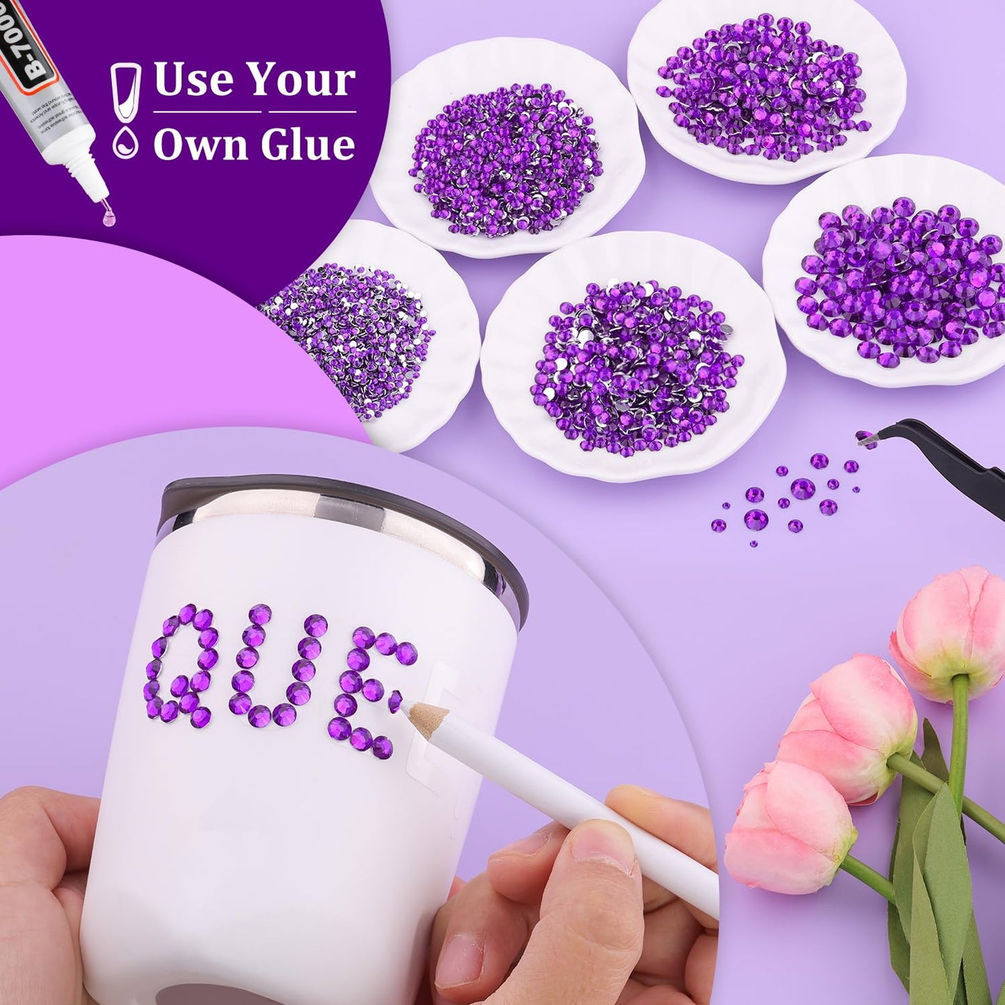 Resin Rhinestones for Crafting, 1 Box Dark Violet Multi Sizes Flatback Bedazzling Crystals for Crafts Nail Art Deco, Non Hotfix Gems Charms for Tumbler Shoes Clothing Fabric Face Makeup