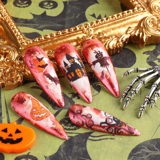 Halloween Series Transfer Stickers Kawaii Nail Art Foils Tattoo Decals - Pumpkin, Ghost, Sugar Skull, Haunted House, Spider Web, Candy Wrap Design - Manicure Tips Decorations Supplies