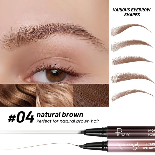 Eyebrow Pen, Waterproof Microblading Eyebrow Pencil, 2-in-1 Dual-Ended 4 Tip Eye Brow Makeup Pen for Women with Precise Curved Brush-Tip Create Natural Hair-Like Brows, Last All-Day (Natural Brown)