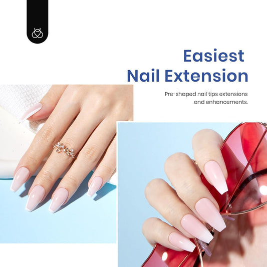 Beetles Soft Gel Nail Kit Medium Coffin Easy Nail Extension Set 5 In 1 Nail Glue Base Coat with Pre shaped Nail Tips and Led Nail Lamp Acrylic Nail Clipper Gifts for Women