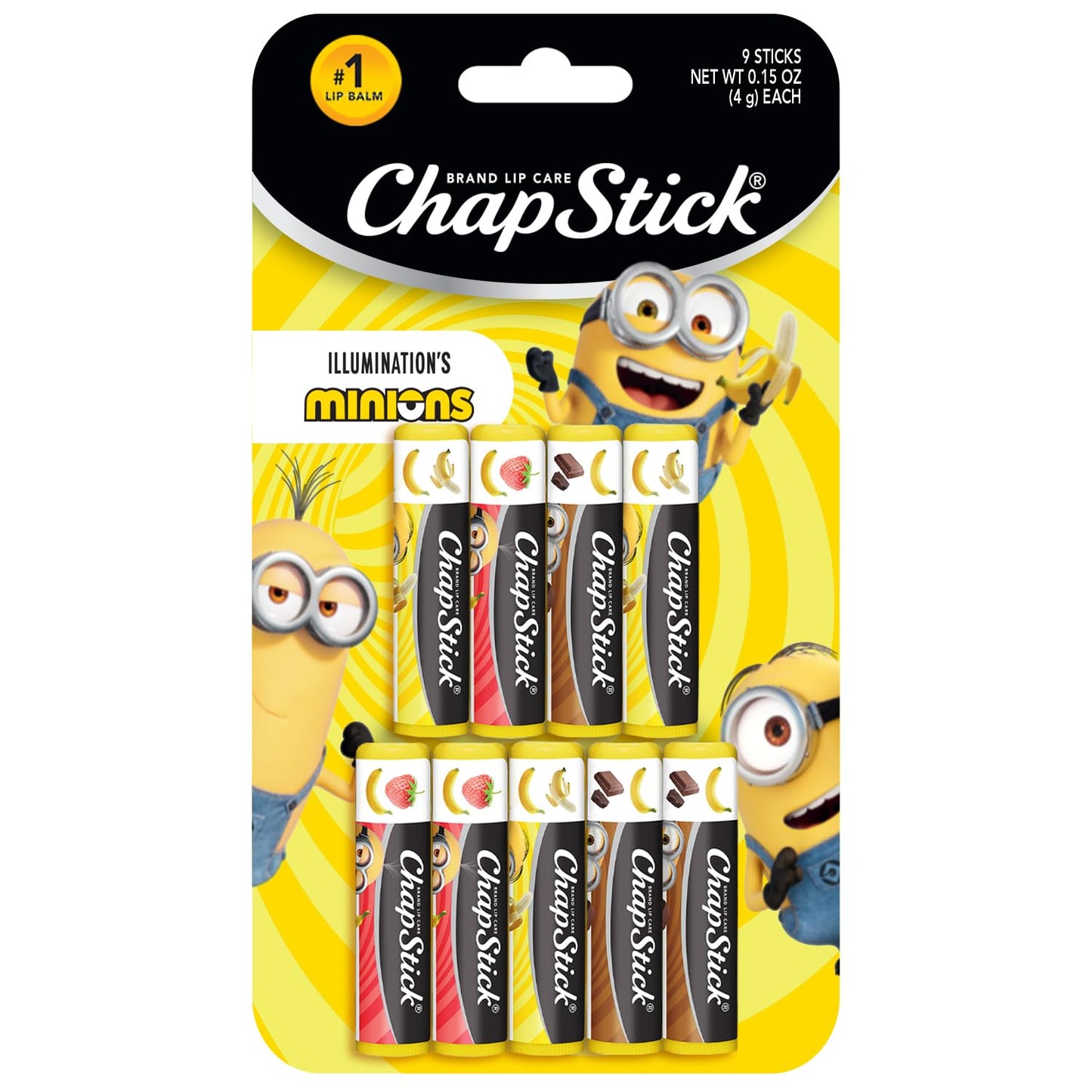 ChapStick Lip Balm, Minions Banana Variety Packs (9 Sticks), Party Favors for Kids, 0.15 Oz Ea