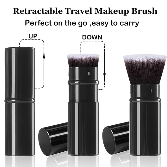 Makeup Brush, Retractable Travel Kabuki Powder Foundation Makeup Brush Face Blush Brushes for Blending Liquid, Flawless Cosmetics, Bronzer, Buffing, Sunscreen,