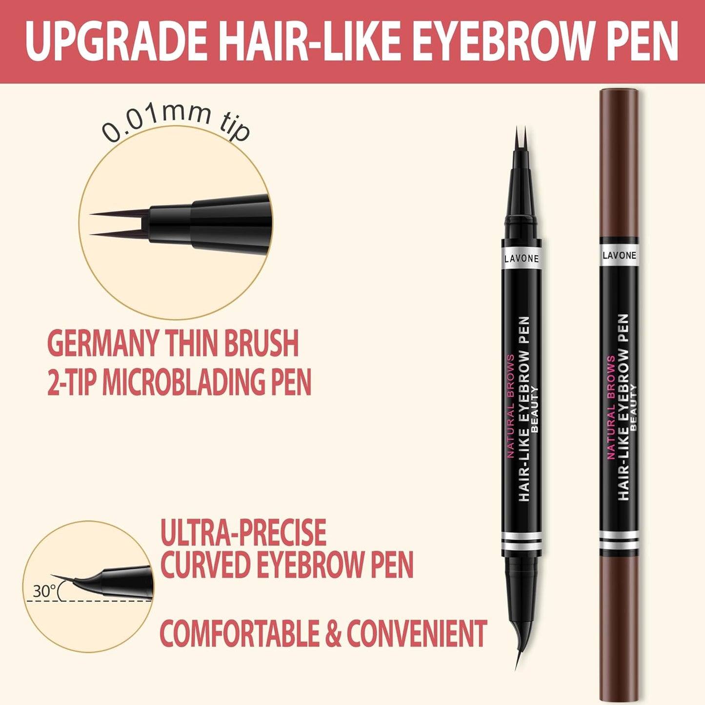 LAVONE Hair-Like Eyebrow Pen Makeup kit, Eyebrow Pencils for Women with Waterproof Microblading Eyebrow Pencil, Eyebrow Pomade, Eyeliner and Eyebrow Brush, Create Full, Natural Brows, Black Brown