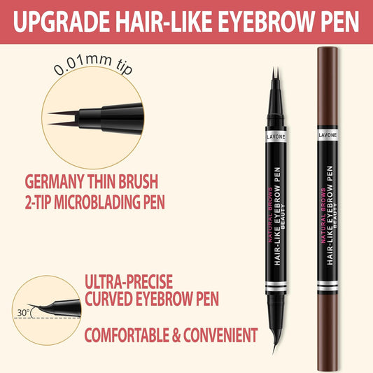 LAVONE Hair-Like Eyebrow Pen Makeup kit, Eyebrow Pencils for Women with Waterproof Microblading Eyebrow Pencil, Eyebrow Pomade, Eyeliner and Eyebrow Brush, Create Full, Natural Brows, Black Brown