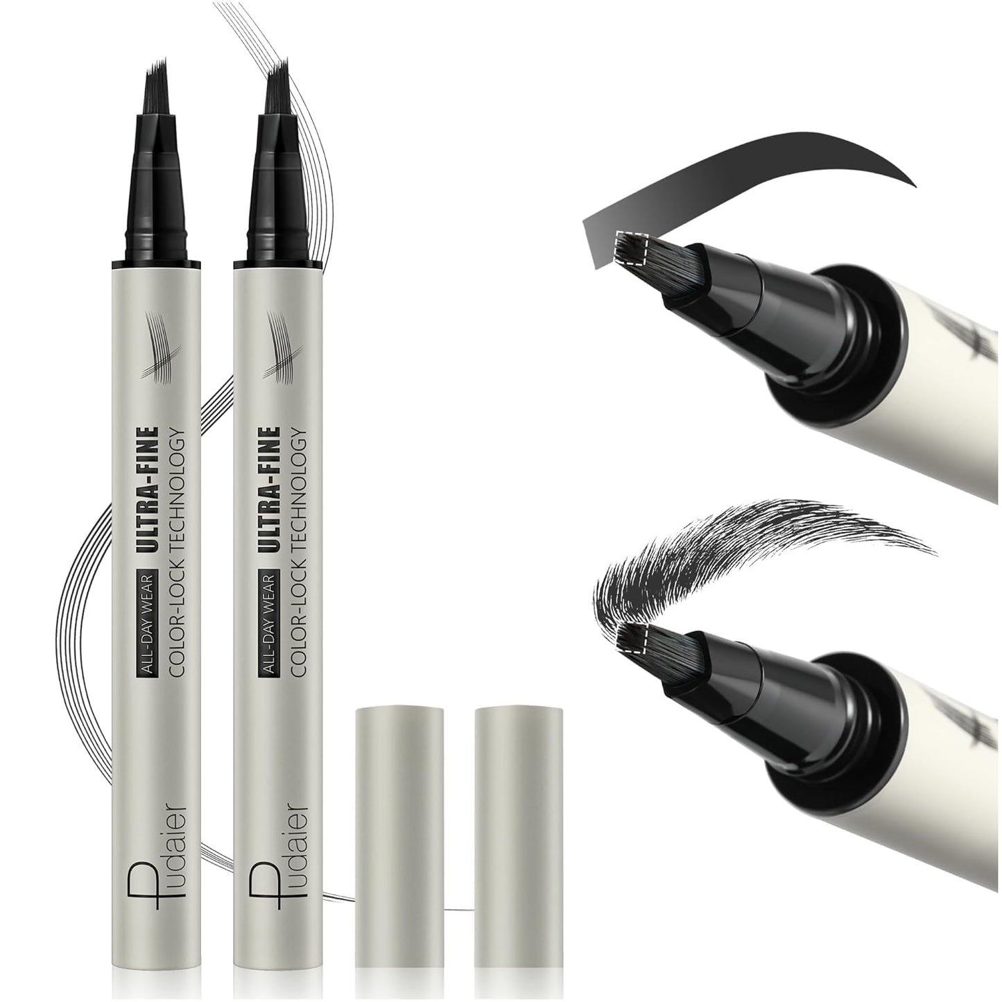 2 Pack Microblading Eyebrow Pen and Brow Tint for Women with Angled Brush & Dip to Effortlessly Create Natural Hair Like Brows, Waterproof Fast Eye Brow Makeup Pencil, Last All Day (Charcoal Grey)