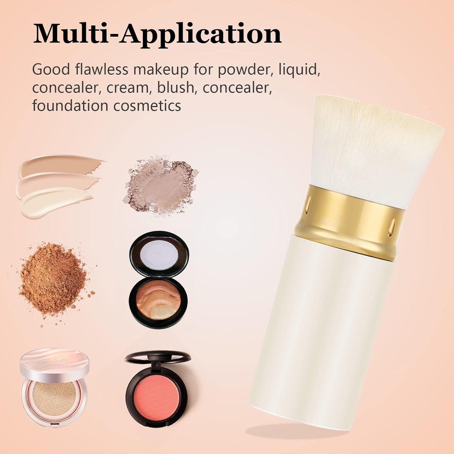 Falliny Retractable Foundation Makeup Brushes, Travel Kabuki Powder Brush Portable Liquid Foundation Sunscreen Brush with Cover for Blending Liquid, Bronzer,Cream or Flawless Powder Cosmetics