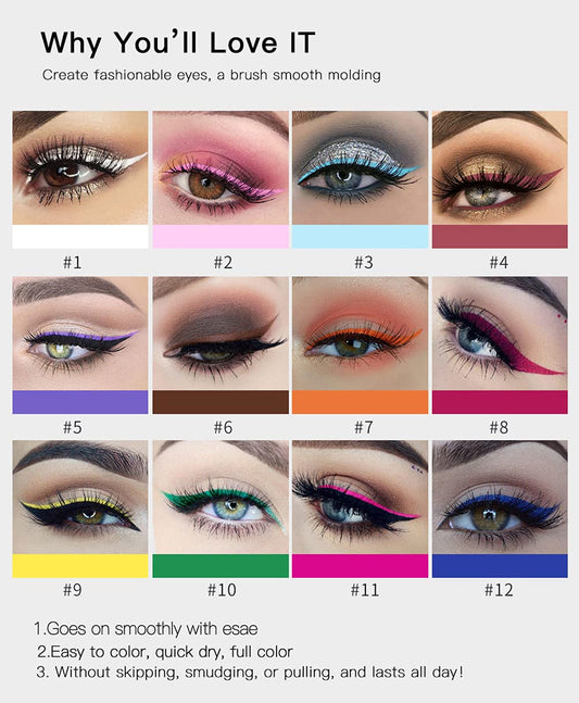 BestLand 12 Colors Matte Liquid Eyeliner Set Rainbow Colorful Neon Eyeliner Pencil Pigmented Waterproof Smudgeproof Long Lasting Gel Eye Liner Christmas Makeup Gift Kit for Women (Set A)