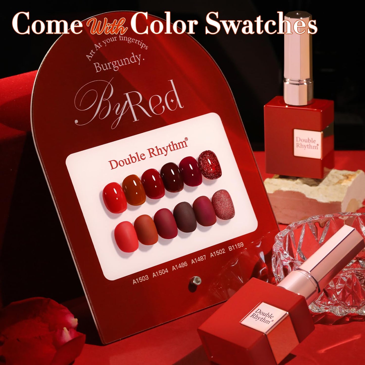 Double Rhythm 6 Pcs 15 ML Gel Polish Set Same Color Same Bottle Soak Off Gel Polish Kit Nail Art Manicure Salon DIY at Home for Women (Glitter Burgundy Dark Cherry Red Maroon-T6-7)